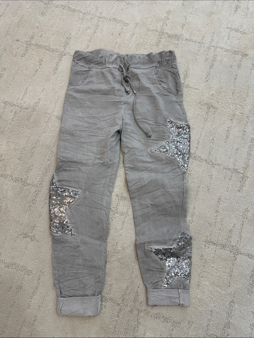 Girls Gray Sequin Star Jogger Pants